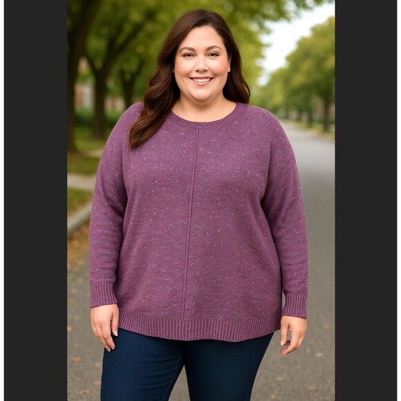 J Jill Micro Tweed Seamed Sweater 2X Pullover Boat Neck Purple Long Sleeve Knit - Picture 1 of 12